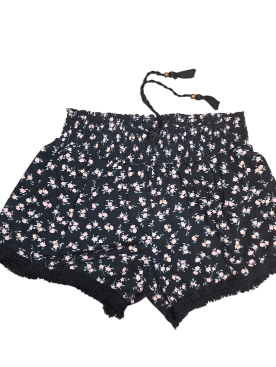 No Boundaries Pants - Pink Floral On Black Elastic Waist Shorts